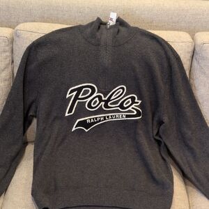 NWT Polo by Ralph Lauren Men's Varsity Script Charcoal 1/4 Zip Sweater Men's XL